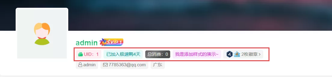 子比主题美化 – 用户中心添加UID、注册时间功能-极速鸭